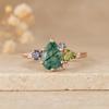 Pear Moss Agate Ring with Peridot, Amethyst & Cubic Zirconia – Nature Inspired Gemstone Jewelry Gift - Rose Gold Plated 925 Sterling Silver Ring