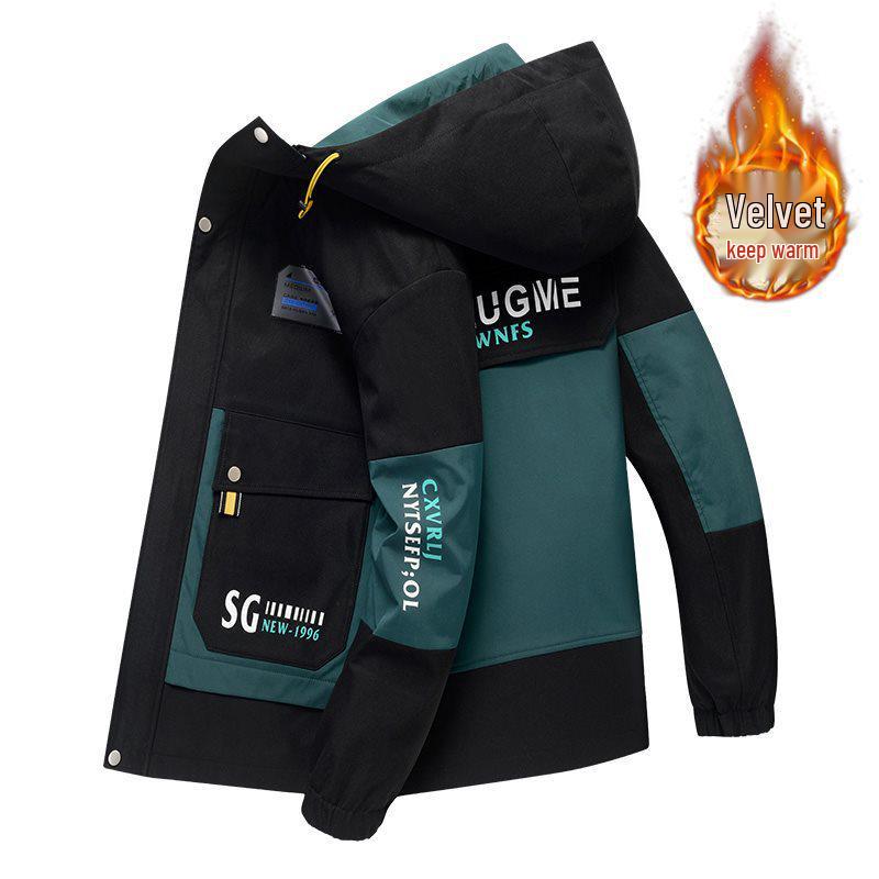 Мужская теплая зимняя флисовая хлопковая куртка с капюшоном для подростков - Модная рабочая верхняя одежда