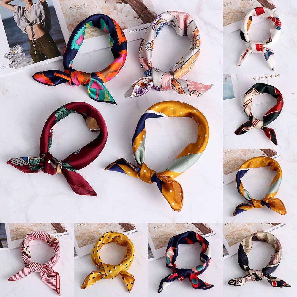 Vintage Wrist Wrap Head-Neck Tie Hair Band Silk Feel Satin Bandana Women Square Scarf Handkerchief