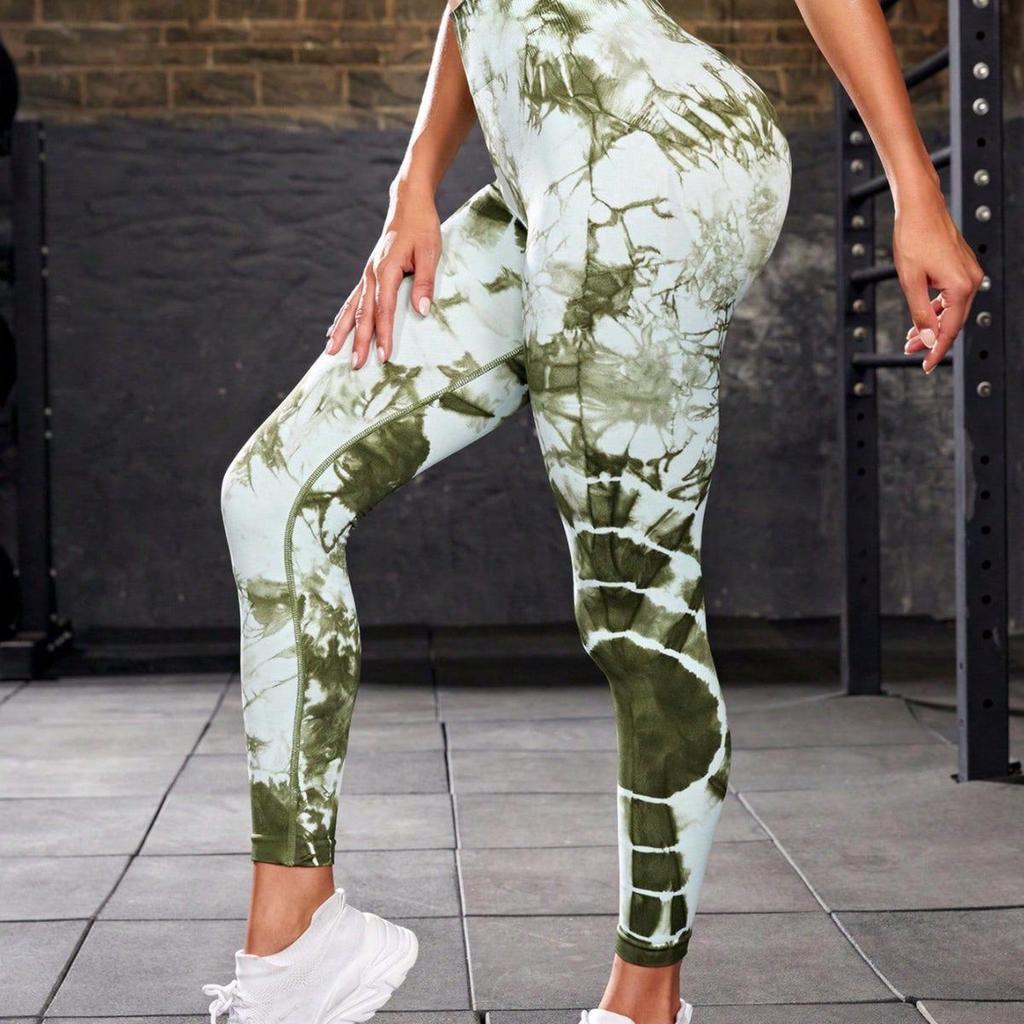 Женские штаны для йоги с высокой талией и принтом тай-дай: Подтяжка бедер, облегающий крой для фитнеса