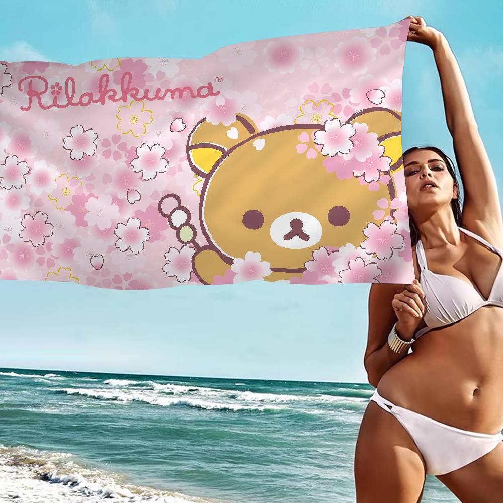 R-Rilakkuma Мультяшный Аниме Пляжное Полотенце Цветные Полотенца Для Ванны Для Девочки Микрофибра Быстросохнущие Индивидуальные Без Песка Пляж Йога Спа Тренажерный Зал