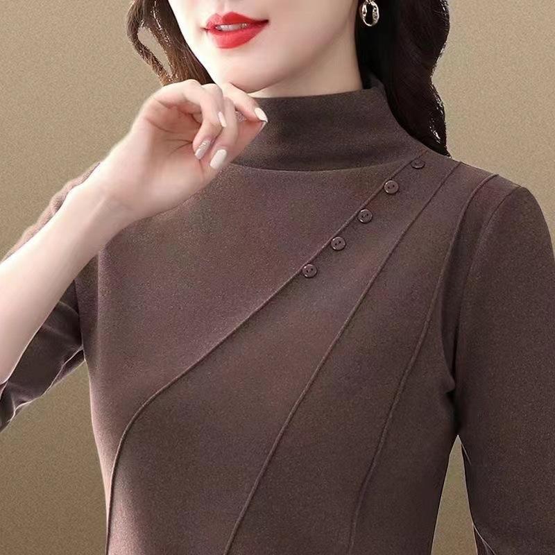 Женская футболка с полувысоким воротом, двухсторонняя немецкая бархатная утолщенная базовая рубашка для мам, модный топ с длинными рукавами на осень и зиму