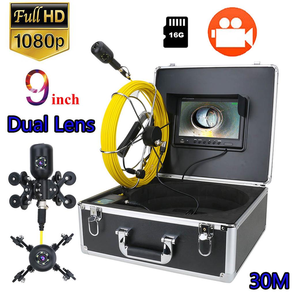 9in Display DVR 1080P Dual Camera IP68 Waterproof Underground Pipe Inspection with 98.4ft Cable