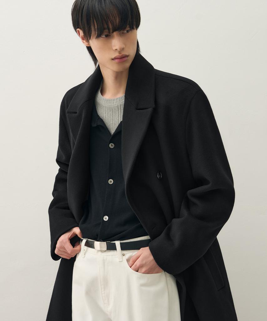 Draw Fit Premier Pure Cashmere Robe Double Coat [Black]