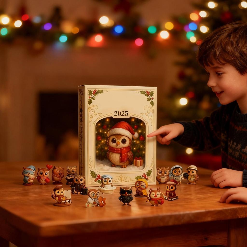 2025 Рождественский календарь обратного отсчета 2D Плоский акриловый орнамент на животную тематику 24 дня Совиный орнамент Календарь обратного отсчета для мужчин женщин