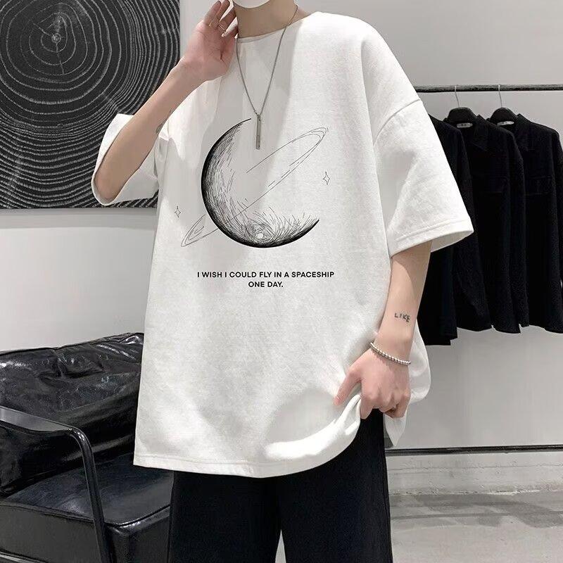 New Short-Sleeved T-shirt Men's Summer Korean Style Trendy Simple Half Sleeve Top Hong Kong Style Loose Casual Fashion Brand T-shirt