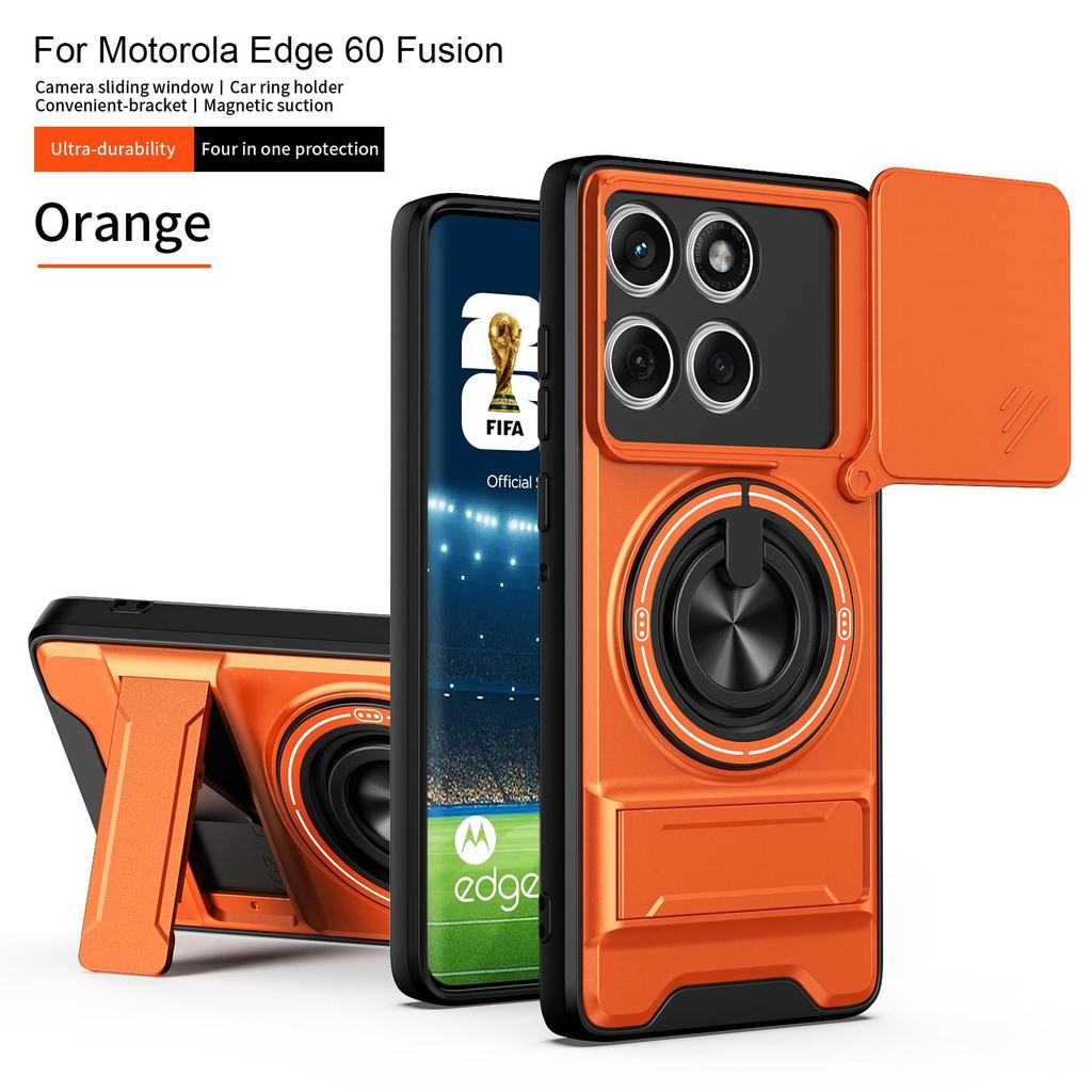Чехол для Motorola Edge 60 Fusion со шторкой для камеры, встроенным кольцом-подставкой и складной подставкой