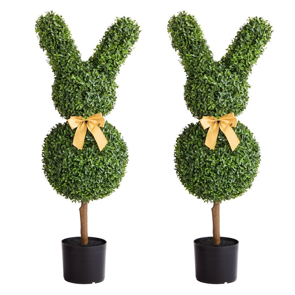Artificial Topiary Bunny-Shape Boxwood Ball, 2 Set 914mm Faux Boxwood Plant Balls, Fake Silk Tree Look Real, Easy Assembly for Decor Front Porch