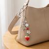 Strawberry Design Beaded Phone Chain Cute Flower Bag Charm Keychain Strap  Coquettish Style