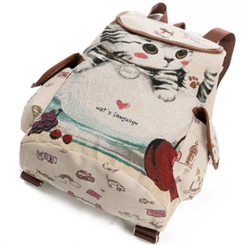 2021 Women Canvas Large Rucksack Ladies Cat Print School Bag Laptop Notebook Backpack