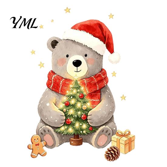 Seasonal Window Art for Home Christmas Bear Static Clings, Cute Holiday Glass Decals, Waterproof PVC Indoor Outdoor Decor Stickers Store Doors