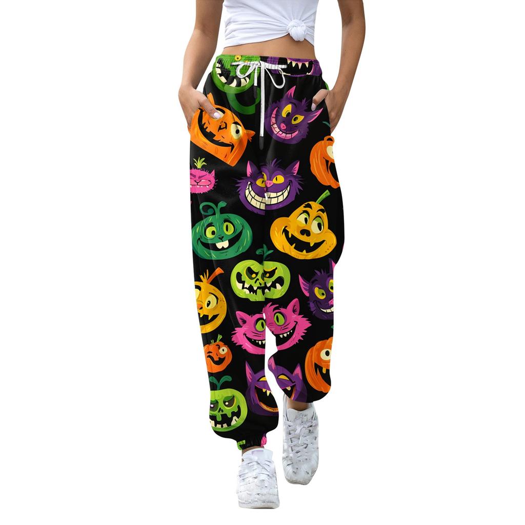 Женские повседневные модные спортивные штаны с принтом на Хэллоуин, повседневные брюки