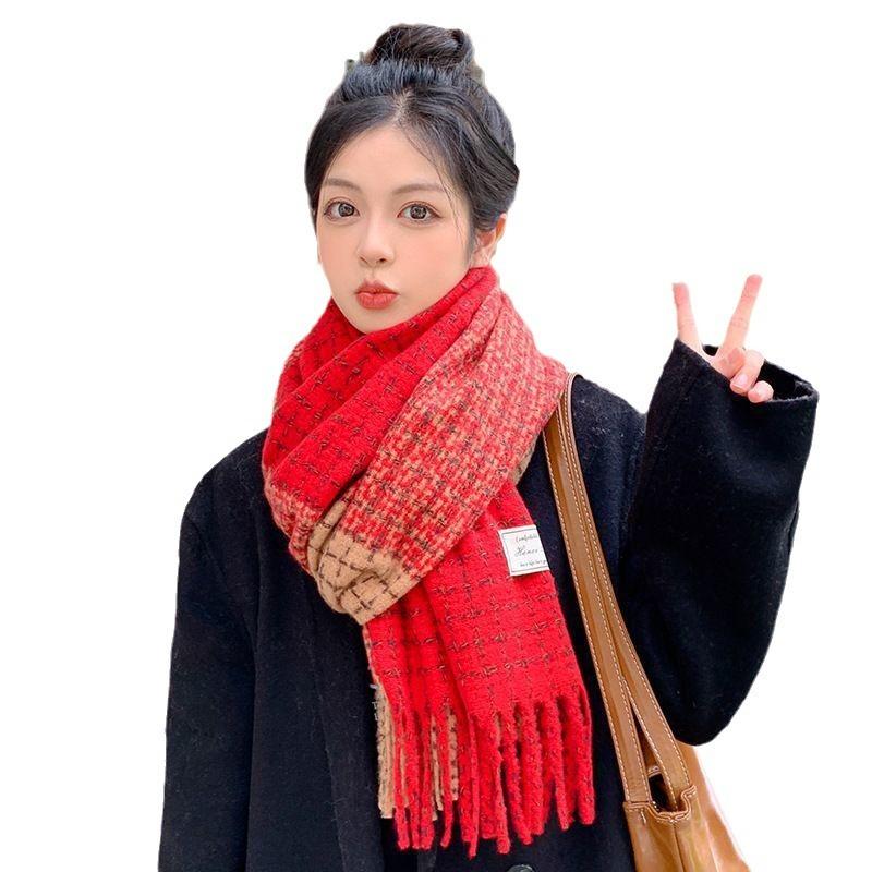 New Winter Scarf Contrasting Plaid Versatile Warm Imitation Cashmere Thickened Senior Student Couple Shawl Scarf Trendy
