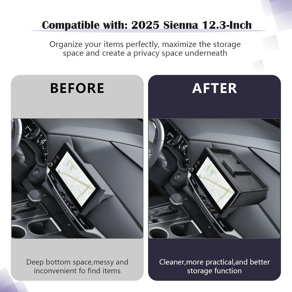 Для Toyota Sienna 2025 XLE/XSE/Limited/Platinum Органайзер-лоток для ящика на центральной консоли и приборной панели 12,3 дюйма за экраном