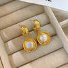 French High-End Temperament Elegant Baroque Pearl Hand-Carved Medieval Design Earrings Earrings Women