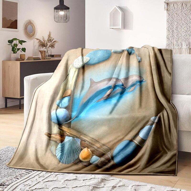 Underwater World Fish Dolphin Pattern Print Soft Flannel Blanket Sheet Sofa Office Air Conditioner Throw Blanket Gift