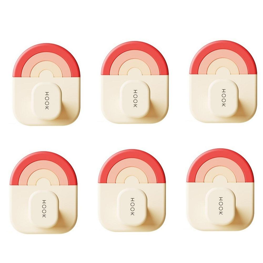 6Pcs Plastic Wall Door Hook No-Drill Towel Hanger Multifunctional Rainbow Hook  Kitchen