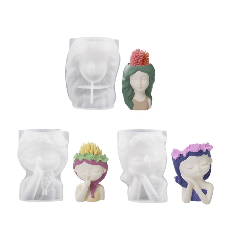 Flower Pot Silicone Mold 3D Girl Succulent Planter Concrete Mold DIY Craft Vase Resin Epoxy Mold DIY Pen Holder Decor