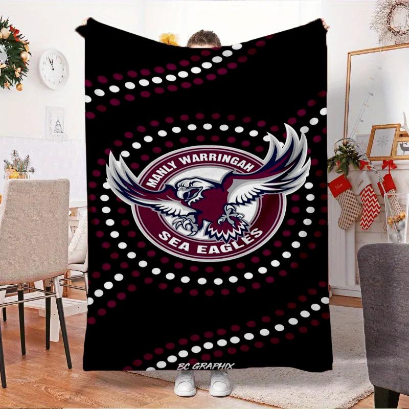 Manly Sea Eagles Crest Blanket Outdoor Flannel Blanket for Camping, Hiking, Garden Parties, Picnic Essentials,gift for family and friends