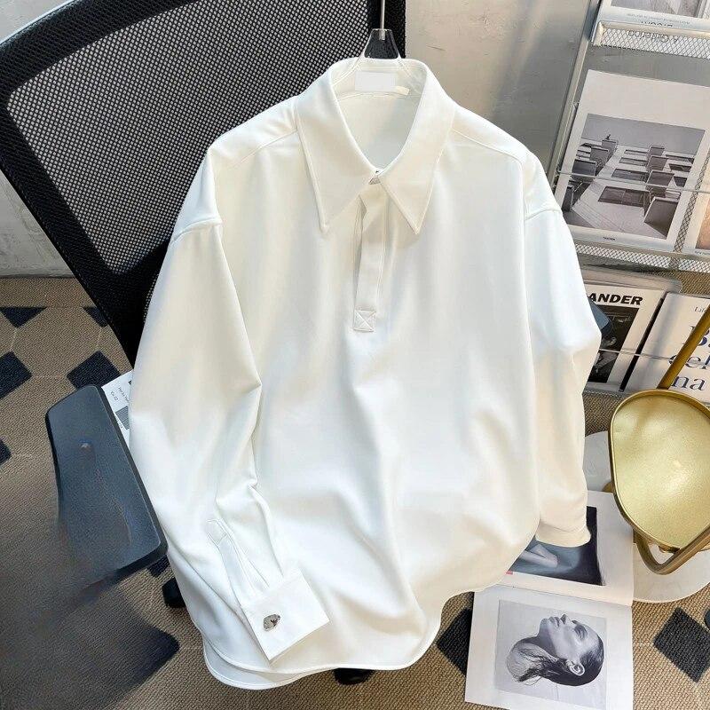 Мужская рубашка в стиле преппи, свободный мужской свитер с лацканами, универсальная однотонная блузка с длинными рукавами, осень-зима