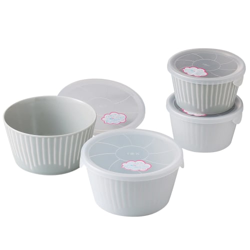 Nishikai Toki Hasami Ware Hana Fuwari Canister Storage Containers, Microwaveable Storage Containers, Tupperware, and Non-Wrap Containers. 4-Piece Dish