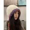 Plush ear protection bag head hat women's wool knitted hat mixed color drawstring warm casual cold hat