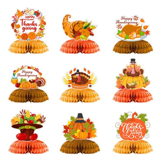 9 шт. Осенний Декор Соты Бумажная Тыква Кленовый Лист Индейка Центральный Элемент 3D Соты Стоячий Топпер для Стола Осенний Урожай