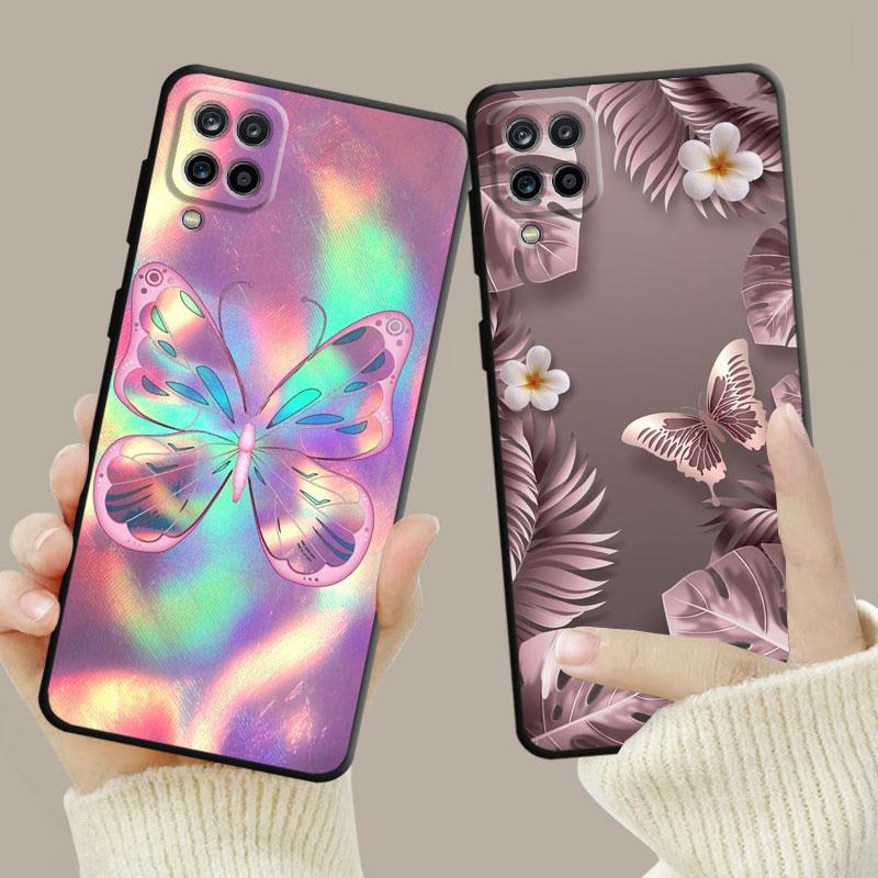Чехол для Samsung Galaxy A70 A70s A50 A30s A04s A20s A20e A02 A02s A03 A42 M52 M31 M04, блестящий эстетический чехол с бабочкой и розой