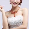 Bridal Wedding Party Red Golden Color Alloy Pendant Necklace Earrings Set