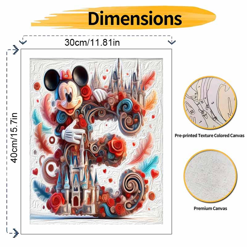 Disney DIY Oil Painting Kits Mickey Castle Rose Art Hand Painting Home Decor Craft Gift Ideas Professional Wall Decor Design Elegant Set