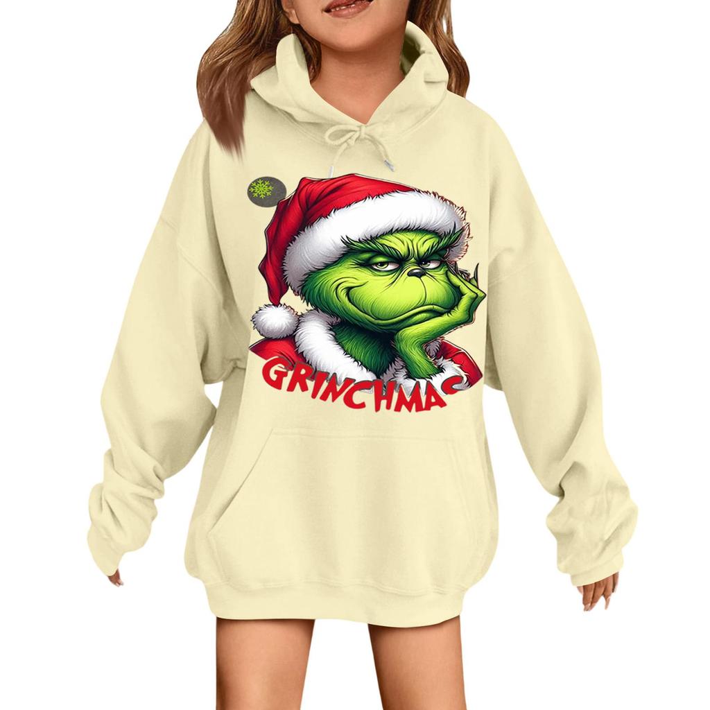 Children's Fashionable Casual Long-sleeved Loose Christmas Print Pullover Hooded Sweatshirt