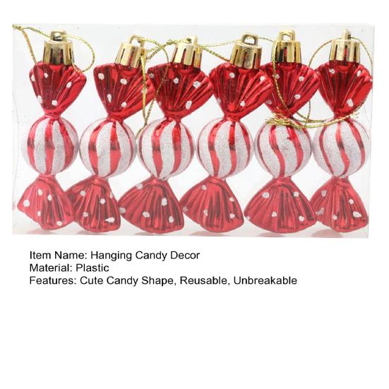 6 шт./Коробка Рождественское подвесное украшение в виде конфеты со шнурком, небьющееся, многоразовое, с гальваническим покрытием, праздничное украшение, сладкая подвеска для рождественской елки, товары для вечеринки