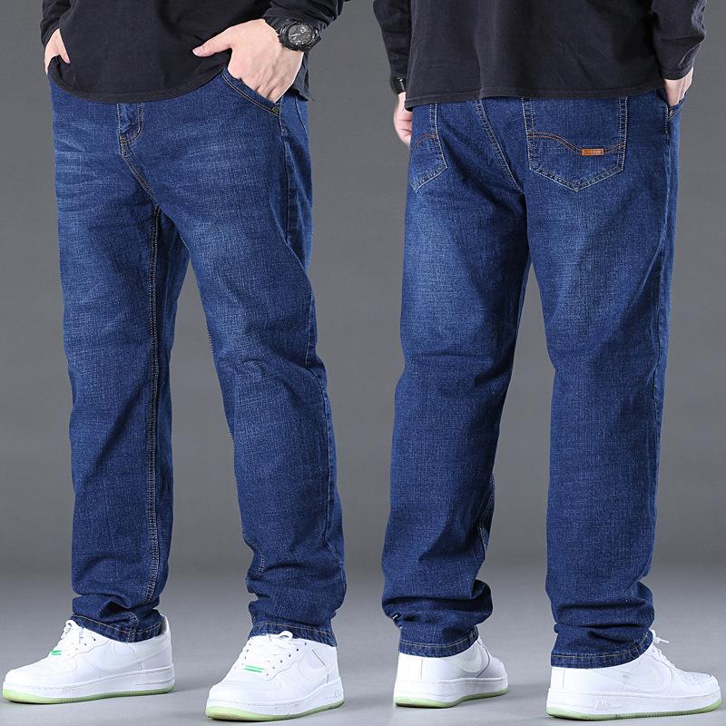 Jeans Men's Plus Size Men's Fat and Wide Leg Pants Straight Leg High Stretch Men's Pants
