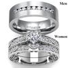 Fashion Couple Rings Men's CZ Stainless Steel Ring Women Heart Cut Crystal Rhinestones Rings Set Wedding Engagement Jewelry