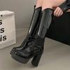 Массивные женские высокие сапоги на очень высоком каблуке, кожаные сексуальные туфли до колена, тренд зимы 2024 года, новые зимние сапоги, туфли-лодочки, женские туфли челси