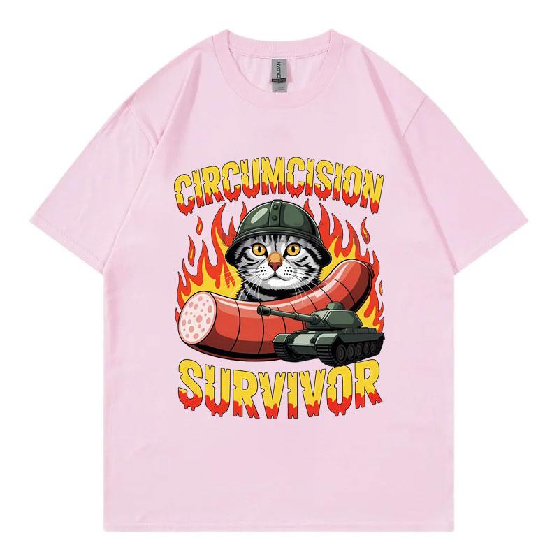 Circumcision Survivor Funny Cat Meme Graphic T Shirts Harajuku Y2k Short Sleeve Tshirts Men Women Casual Loose Cotton Tshirt