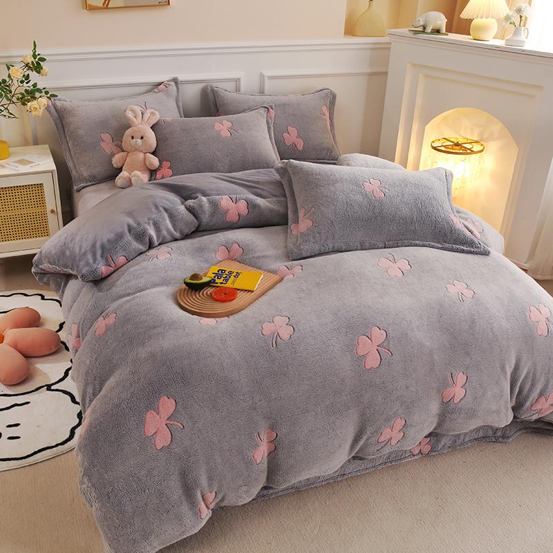 Warm Winter Antistatic Thick Duvet Cover Microfiber Quilt Cover Coral Fleece Queen King Size Double Sided Velvet Bedding Set