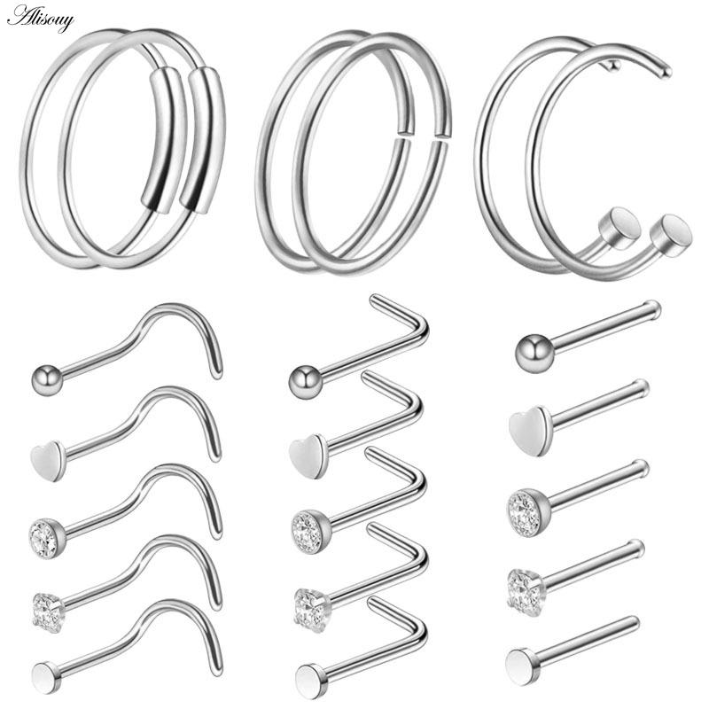 Alisouy 1Piece Steel 20G Faux Nose Rings Fake Septum Rings Hoop Nostril Daith Piercing Fake Clip On Nose Rings Oreja Piercings Jewelry