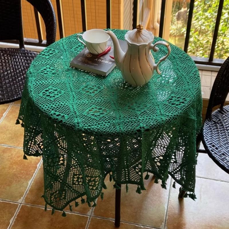Европейские зеленые ажурные скатерти в стиле ретро, вязаные крючком, кружевные, настольная подкладка, бытовые износостойкие противоскользящие круглые подкладки для стола