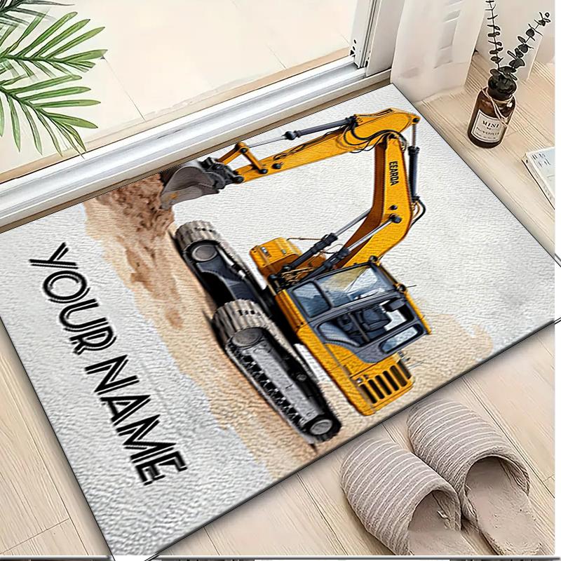 1PC Custom Name Excavator Art Theme Floor Mat Ideal for Living Room, Game Rooms, Office, Bedroom, Office Floor Mat , Floor Mats for Home