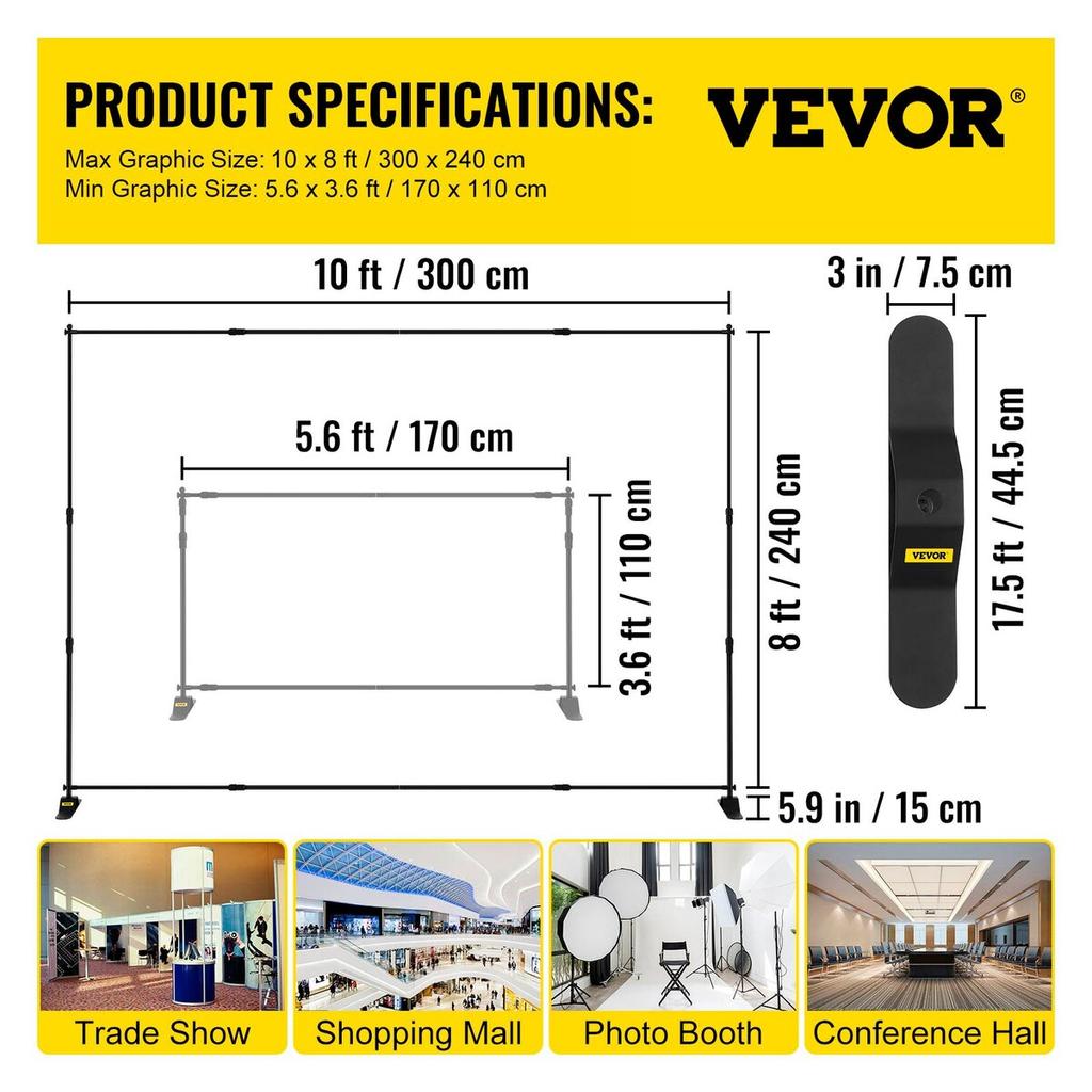 Step and Repeat 8'x8'- 10'x8' Backdrop Banner Stand Adjustable Telescopic Height and Width Retractable Banner Stand with Carrying Bag