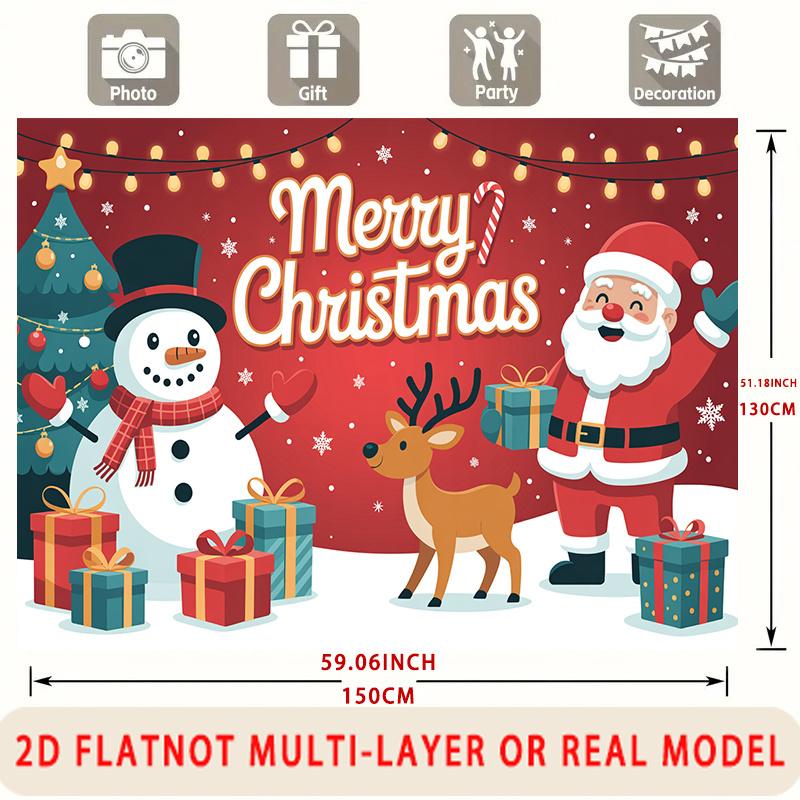 Party Backdrop Christmas Flat Merry Snowman Santa Deer Multi Layered Celebrations Photo Booth Decor Front Door Decor