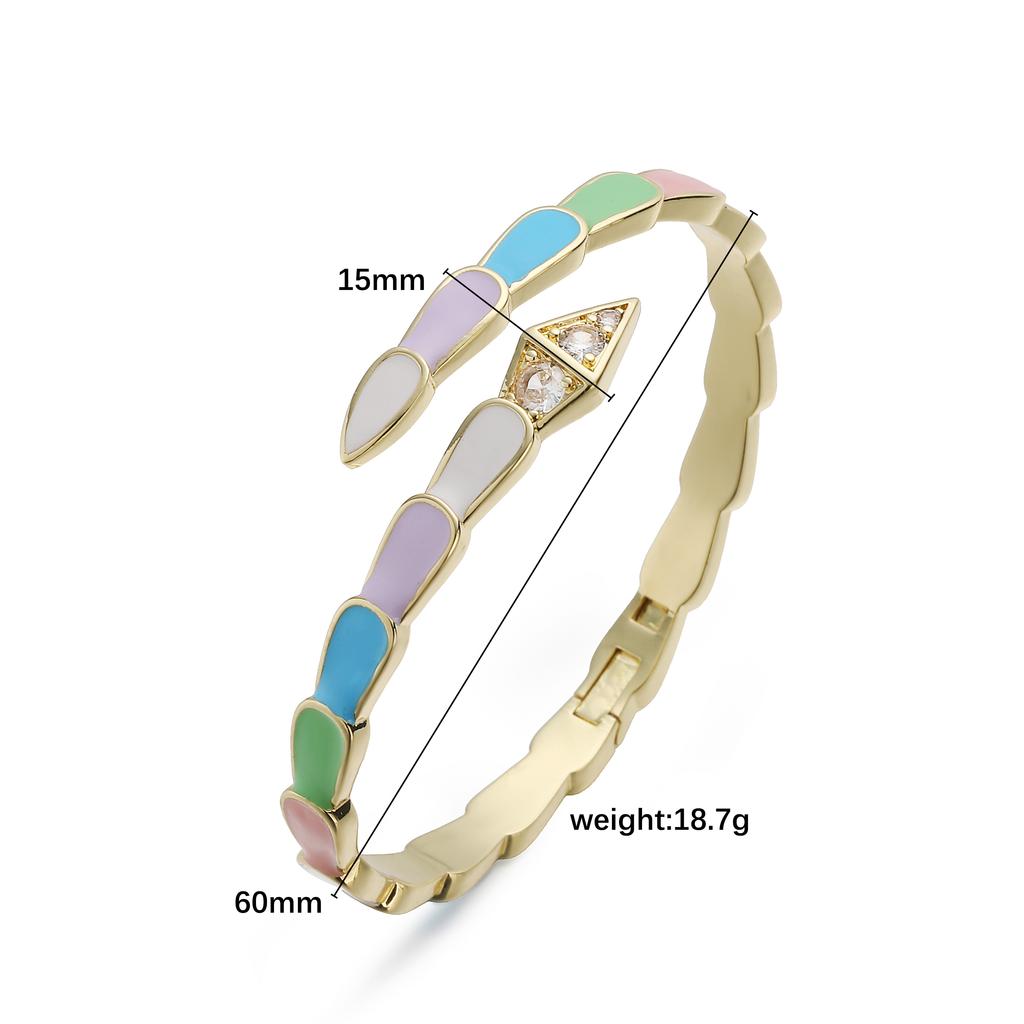 HECHENG,Glazed Serpentine CZ Zircon Enamel Open Bangle Exquisite Minimalist Ladies' Banquet Vintage Jewellery 1 Piece