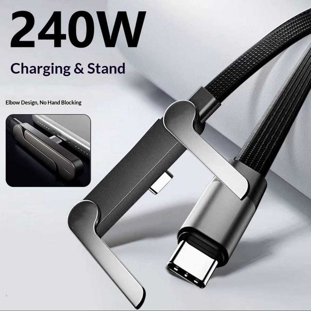 240W Foldable Phone Stand with Bent-Head Fast-Charging Type-C Data Cable for & for Mobile Phones Weaving Jacket