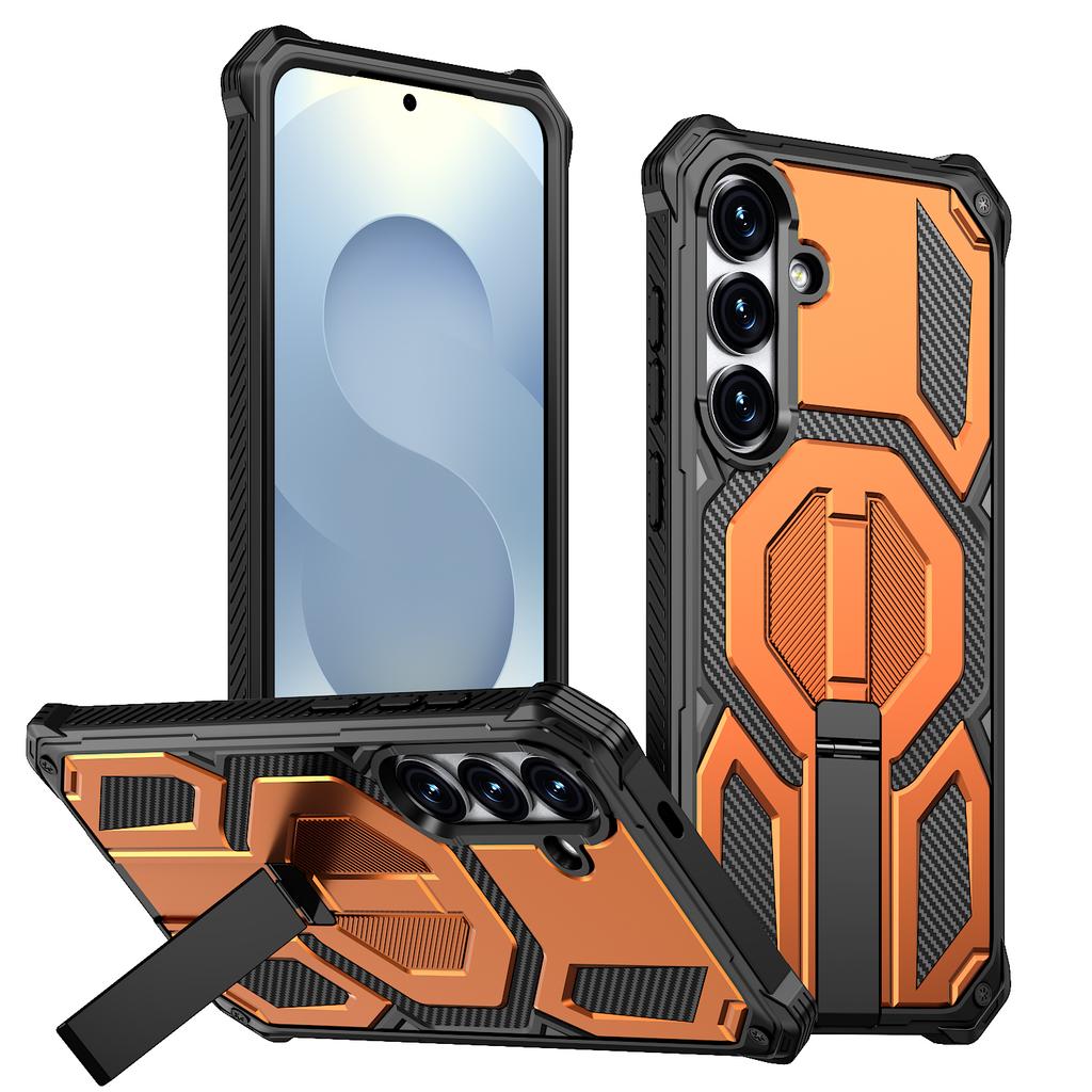 For Samsung Galaxy S25 Magnetic Case Rotating Kickstand PC + TPU Shockproof Drop-proof Phone Cover