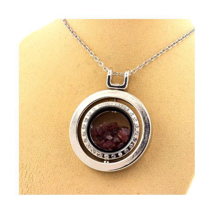 Pierres et Minéraux. Collier Grenat Rhodolite brut. Modèle Sablier Sphérique.