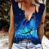 Women Tanks Sexy V Neck Sleeveless Summer Tops Vest 3D Blue Butterfly Print Cool Lightweight Tops