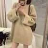 Autumn and Winter Plus Size Sweater Women's Lazy Style Soft Waxy Outer Wear Solid Color Loose Mid-length Sweater