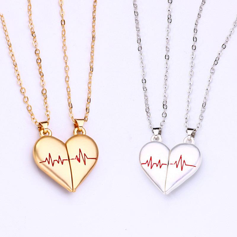 Ожерелье с подвеской Magnetic Love ECG для пары - уникальный дизайн с застегивающимися сердцами
