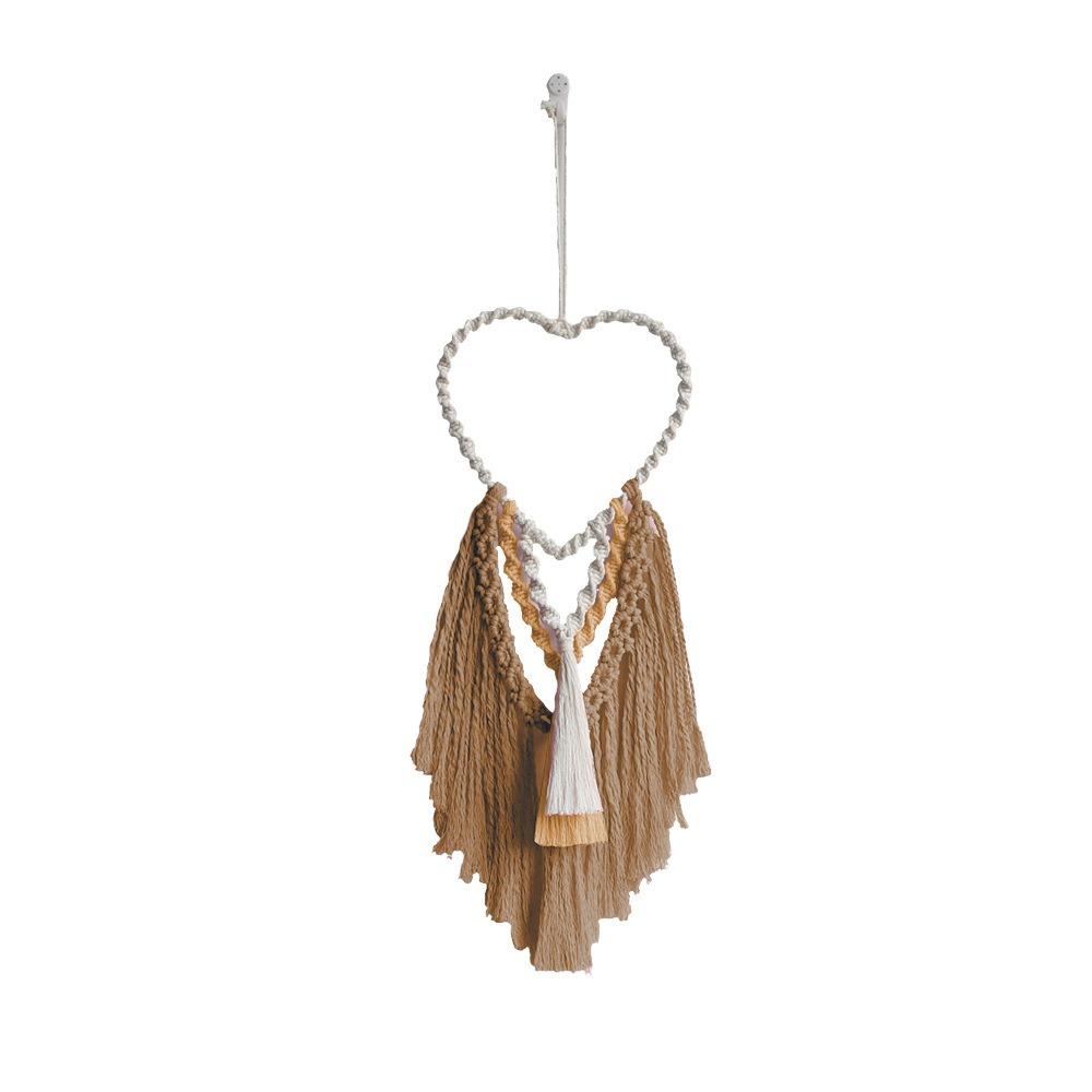 Crafts Hand-Woven Heart-shaped Macrame Tapestry Aesthetic with Tassel Wall Hanging Tapestry Art Cotton Rope Tapestry Apartment